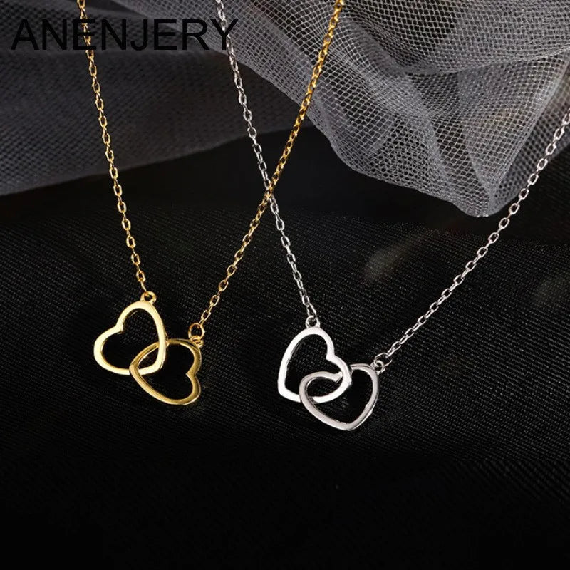 Fjorna | Women's Necklace Silver Stainless Steel Double Heart Design 2