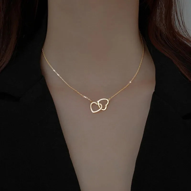 Fjorna | Women's Necklace Silver Stainless Steel Double Heart Design 5