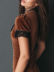 Vintage Lace Trim Button Velvet Women's Mini Dress - Party & Cocktail
