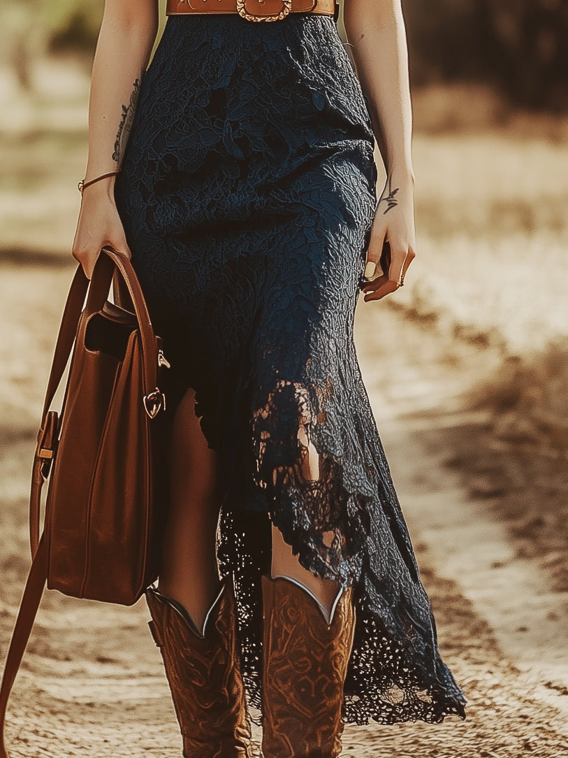 Blue Lace Sleeveless Midi Dress | Casual Dress