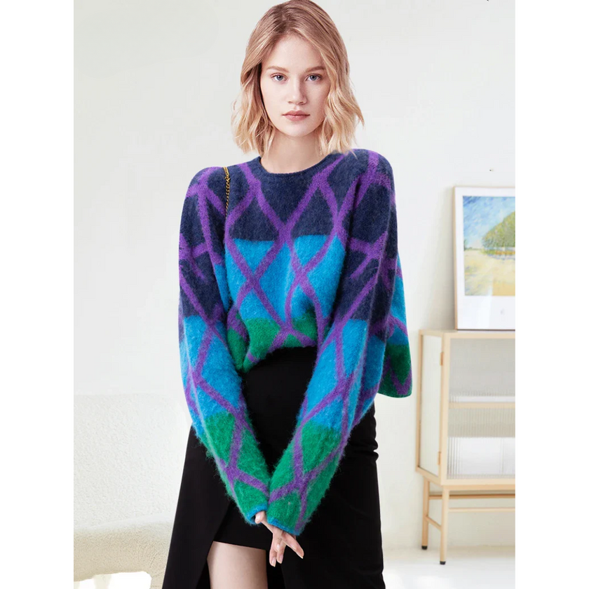 Mia – Crew Neck Women’s Cozy Colorblock Sweater | Pullover 1