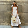 Maya - Women's Maxi Dress Blue Cotton Gingham Ruffle Sleeves
