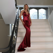 FJØRNA Studio | Women's Evening Gown Wine Satin Thigh-High Slit
