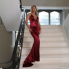FJØRNA Studio | Women's Evening Gown Wine Satin Thigh-High Slit