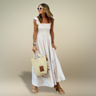 Maya - Women's Maxi Dress Blue Cotton Gingham Ruffle Sleeves