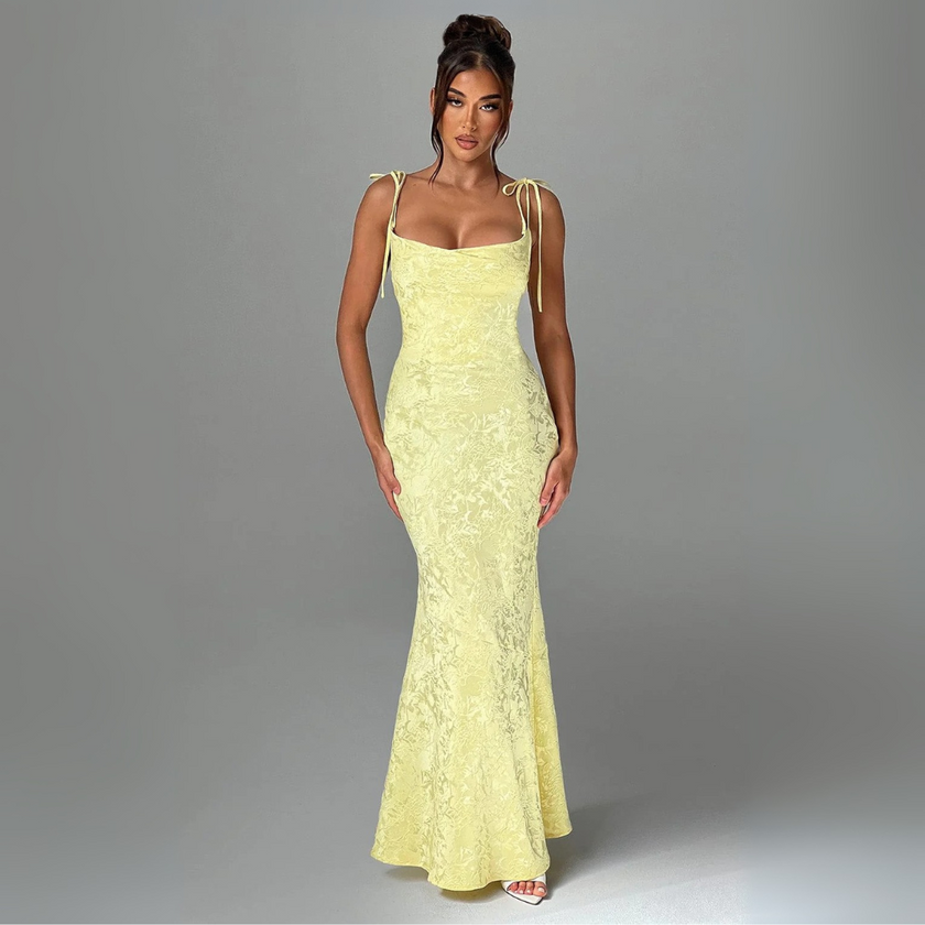 FJØRNA Studio | Women's Maxi Dress Lemon Floral Jacquard