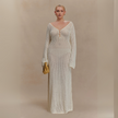 FJØRNA Studio | Crochet Maxi Dress with Flared Sleeves & Gold Details