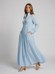 FJØRNA women's button front maxi dress with long sleeves, lightweight summer dress in a stylish, relaxed fit for warm weather.