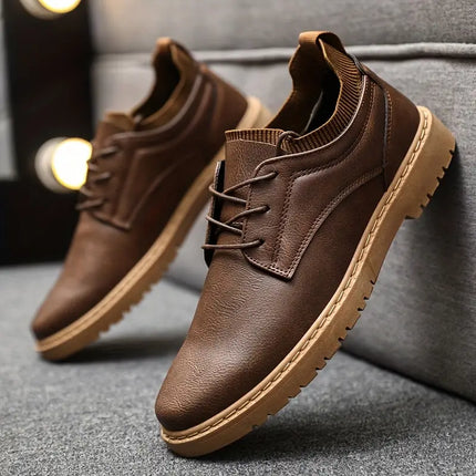 Jerrold - Brown Leather Men's Shoes with Non-Slip Design for Autumn