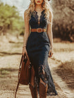 Blue Lace Sleeveless Midi Dress | Casual Dress