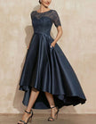 FJØRNA satin midi dress for women, round neck, short sleeves, two-piece set with elegant, smooth fabric.