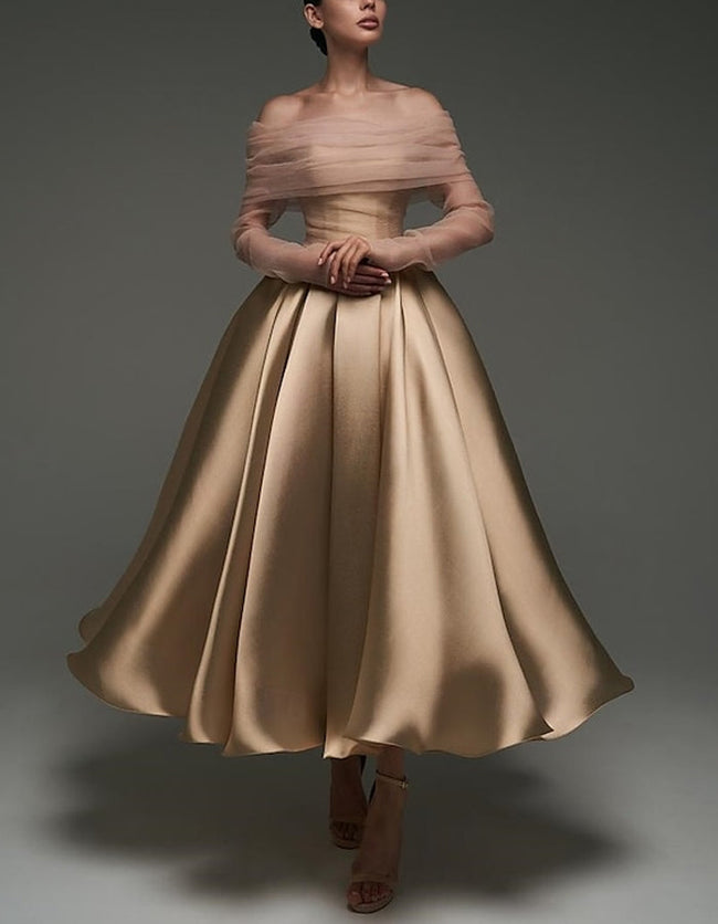 Pink satin midi dress by FJØRNA featuring a strapless, A-line silhouette with a shawl and strappy details for women.