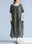 Gray linen cotton maxi dress by FJØRNA, casual wedding dress with flowing fabric and relaxed fit, perfect for summer occasions.