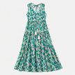 Women's FJØRNA sleeveless floral print boho maxi dress with tie neck and flowing silhouette, perfect for summer or casual wear.