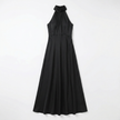 Women's satin high neck bridesmaid maxi dress by FJØRNA, featuring a elegant high neckline and flowing satin fabric.