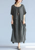 Gray linen cotton maxi dress by FJØRNA, casual wedding dress with flowing fabric and relaxed fit, perfect for summer occasions.