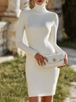 FJØRNA ribbed knit mini turtleneck dress, stylish wedding dress with fitted silhouette and long sleeves, in a cozy knit fabric.