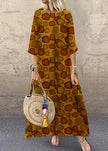 FJØRNA khaki plaid maxi dress with half sleeves and ruffle details, featuring an O-neck style perfect for casual or semi-formal wear.