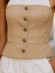 FJØRNA camel halter top for women with two-tone contrast collar and structured bodice, stylish and modern fashion top.