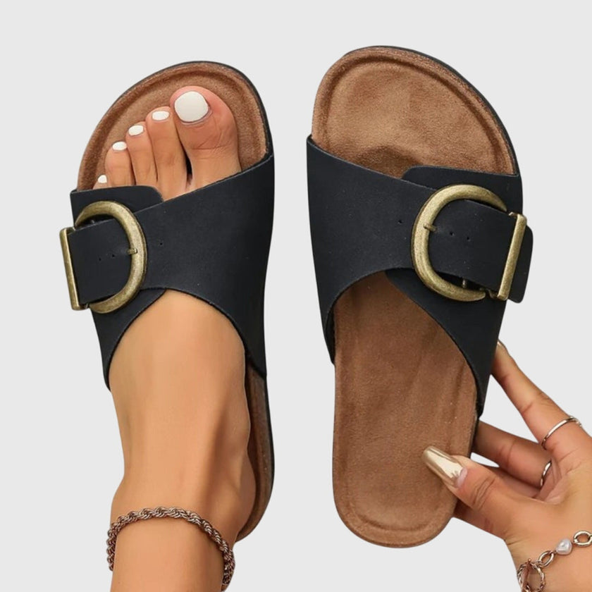 Amber™ orthopedic sandals by FJØRNA featuring beige straps, cushioned footbed, and supportive sole for comfortable walking.