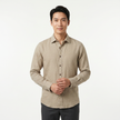 Men's long sleeve cotton button-down shirt by FJØRNA, shown in navy blue with a classic collar and front button closure.