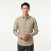 Men's long sleeve cotton button-down shirt by FJØRNA, shown in navy blue with a classic collar and front button closure.