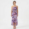 FJØRNA women's floral A-line maxi dress with a flowing silhouette and vibrant flower pattern, perfect for summer occasions.