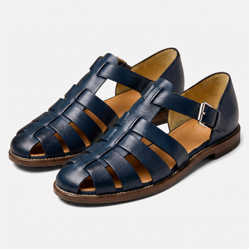 Men's FJØRNA leather closed toe fisherman sandals with sturdy straps and comfortable soles, perfect for casual summer wear.