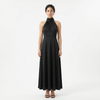 Women's satin high neck bridesmaid maxi dress by FJØRNA, featuring a sleek design and elegant high neckline.