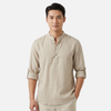 Men's linen Henley shirt with grandad collar and rolled-up sleeves, casual summer shirt by FJØRNA.