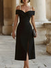 White off-shoulder midi dress for women with pearl-strap detail by FJØRNA, elegant dress perfect for special occasions.