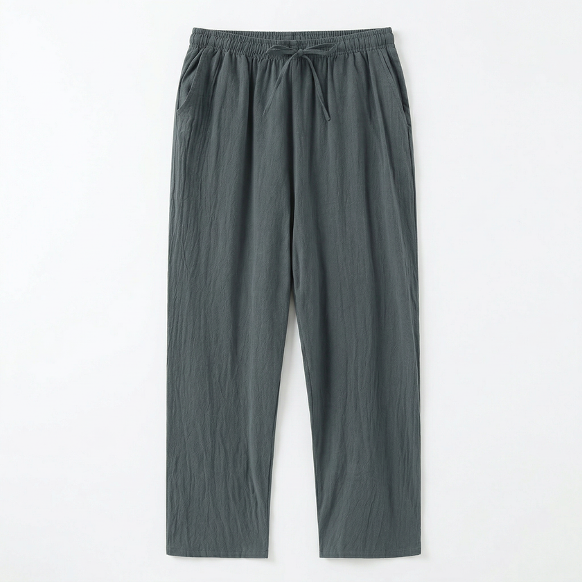 Men's FJØRNA linen drawstring trousers, lightweight and breathable men's pants with a relaxed fit and adjustable waist.