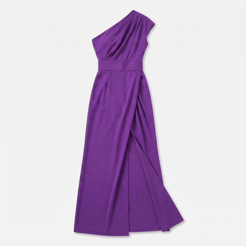 FJØRNA women's one-shoulder maxi evening dress with asymmetric neckline, flowing fabric and elegant silhouette.