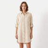 FJØRNA women's oversized linen shirt dress with button-down front and relaxed fit, lightweight and breathable for casual wear.