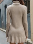 FJØRNA fuzzy turtleneck knit mini dress, a cozy and stylish wedding dress with a fitted silhouette and soft fabric.