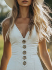 White Denim V-Neck Mini Dress | Casual Dress