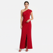 FJØRNA women's one-shoulder maxi evening dress with asymmetric neckline, flowing fabric and elegant design for formal occasions.