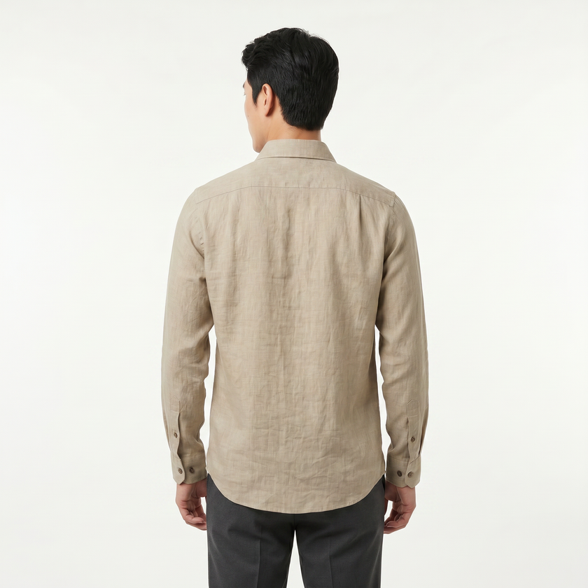 Men's long sleeve cotton button-down shirt by FJØRNA, shown in a classic design with collar and button-front closure.