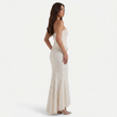 FJØRNA women's strapless lace corset maxi dress with fitted bodice and flowing skirt, elegant evening wear for special occasions.