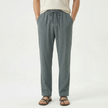 Men's linen drawstring trousers by FJØRNA, lightweight and breathable men's pants with relaxed fit and adjustable waistband.