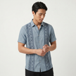 Men's green embroidered short sleeve shirt with Aztec print by FJØRNA, featuring button-up design and summer style.