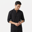 Men's linen Henley shirt with grandad collar, roll-up sleeves, casual summer style by FJØRNA.