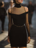 FJØRNA elegant mesh-panel cutout bodycon dress for women, showcasing a fitted design with stylish cutouts and mesh details.