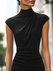 FJØRNA timeless cap sleeve satin evening dress for women, elegant dress with a sleek silhouette and smooth satin fabric.