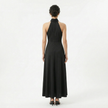 Women's satin high neck bridesmaid maxi dress by FJØRNA, featuring a elegant high neckline and flowing satin fabric.