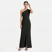 FJØRNA women's one-shoulder maxi evening dress with asymmetric neckline, elegant floor-length gown for formal occasions