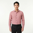 Men's FJØRNA long sleeve cotton button-down shirt, navy blue with collar and button cuffs, styled for casual or formal wear.