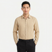 Men's FJØRNA long sleeve linen button-down shirt with a casual fit, featuring a classic collar and button closures.