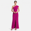 FJØRNA women's one-shoulder maxi evening dress with asymmetric neckline, flowing fabric and elegant silhouette.