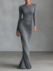 Grey Knit Ruched Maxi Dress | Evening Dress